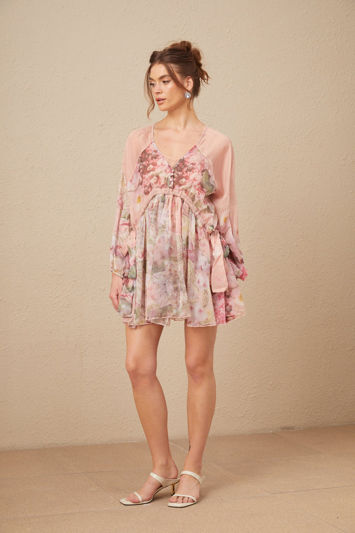 Levoire | Motif Floral Robe Mini Plissée En Soie