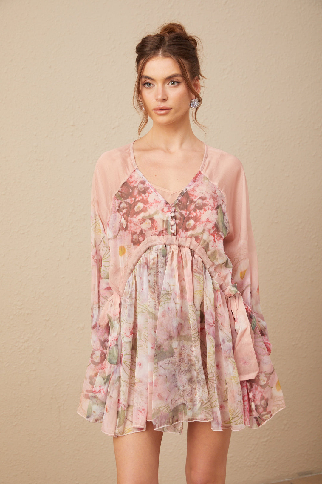 Levoire | Motif Floral Robe Mini Plissée En Soie