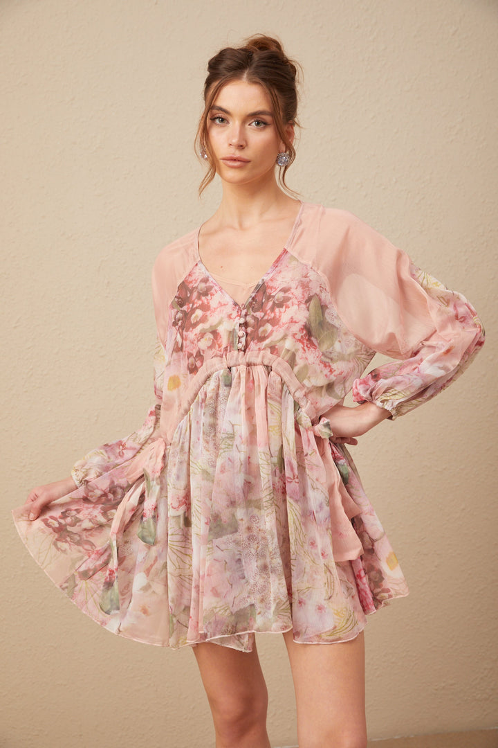 Levoire | Motif Floral Robe Mini Plissée En Soie