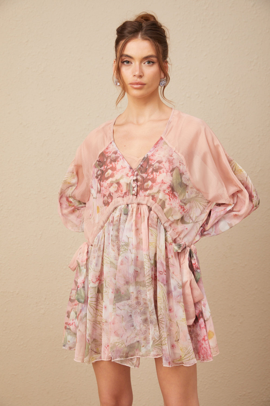 Levoire | Motif Floral Robe Mini Plissée En Soie