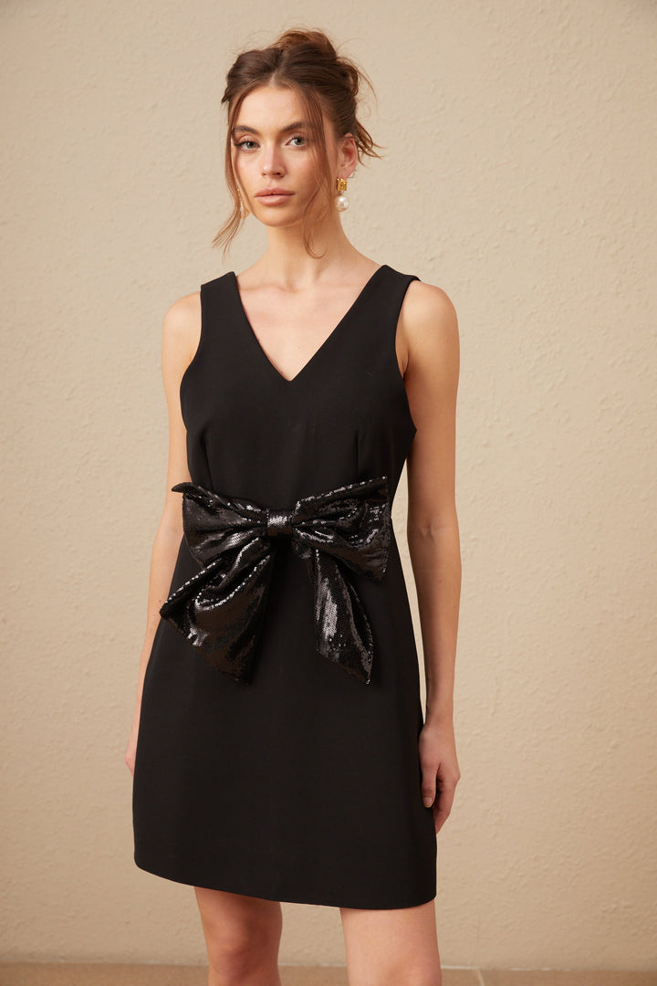 Levoire | Robe Mini À Paillettes Avec Décolleté En V Noir