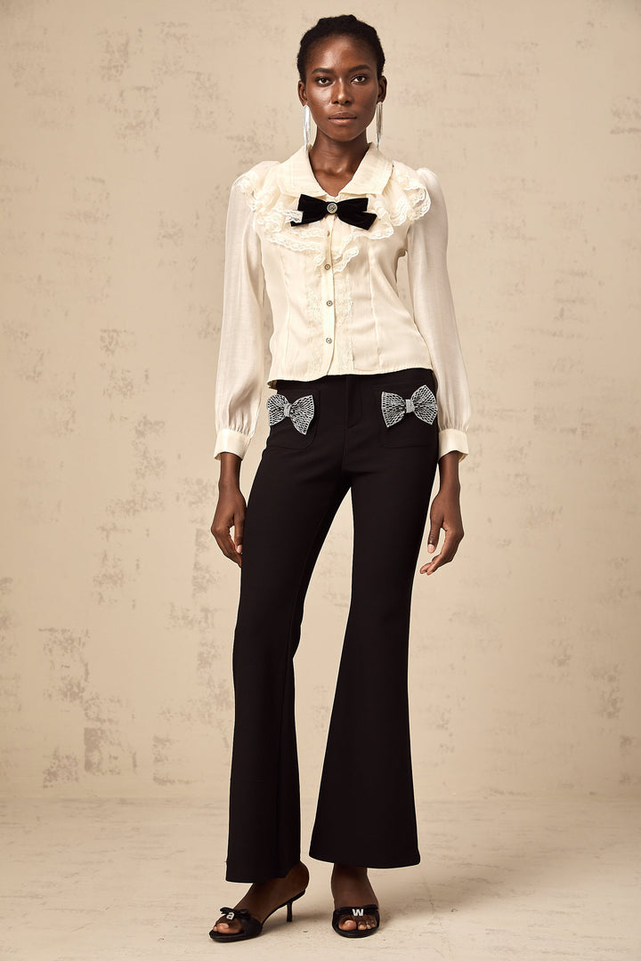 Levoire | Noeud Blanc Lié Shirt Avec Dentelle