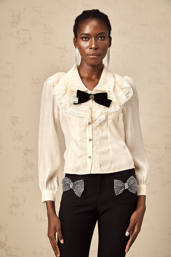 Levoire | Noeud Blanc Lié Shirt Avec Dentelle