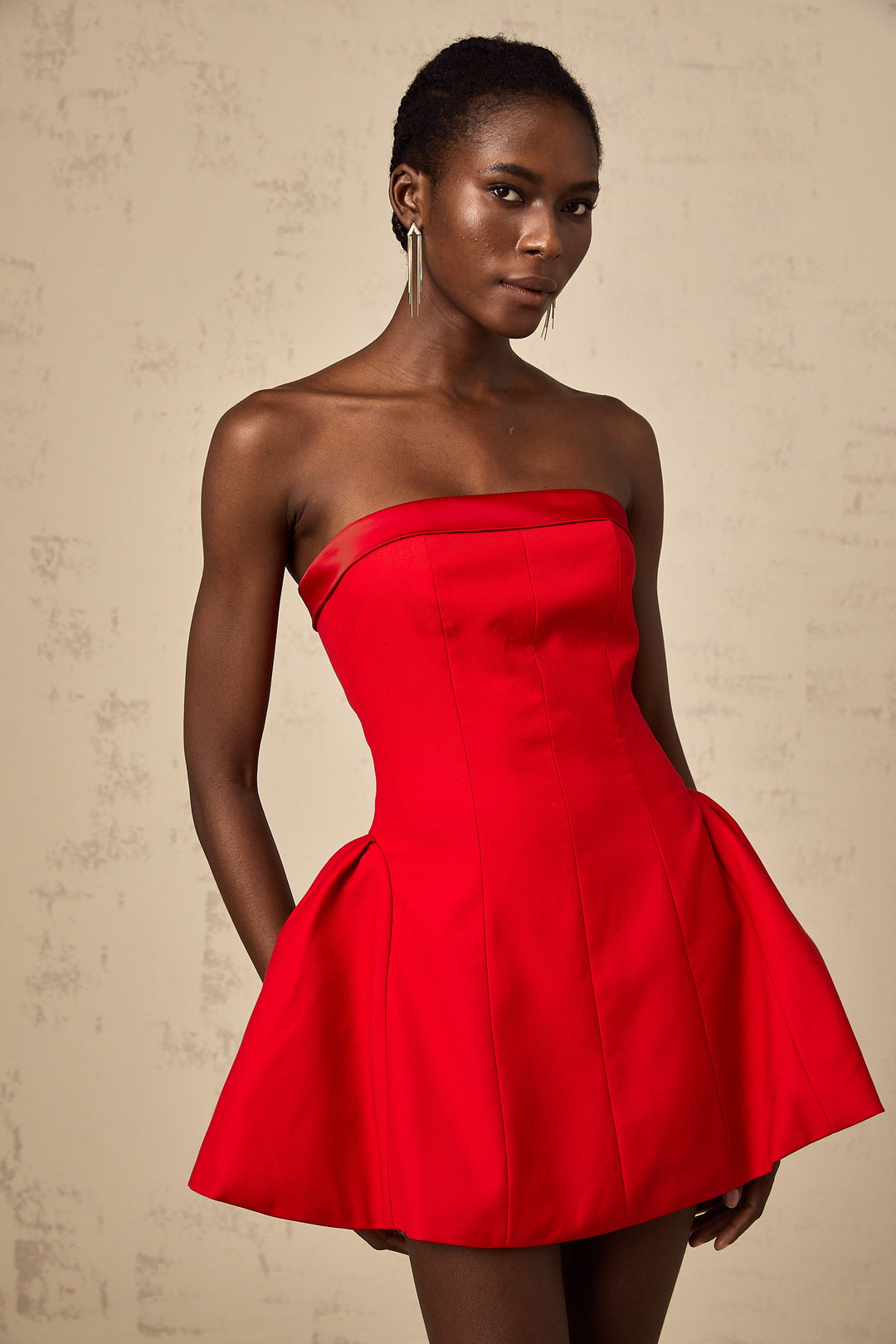 Levoire | Robe Mini Évasée Rouge À Off Shoulder