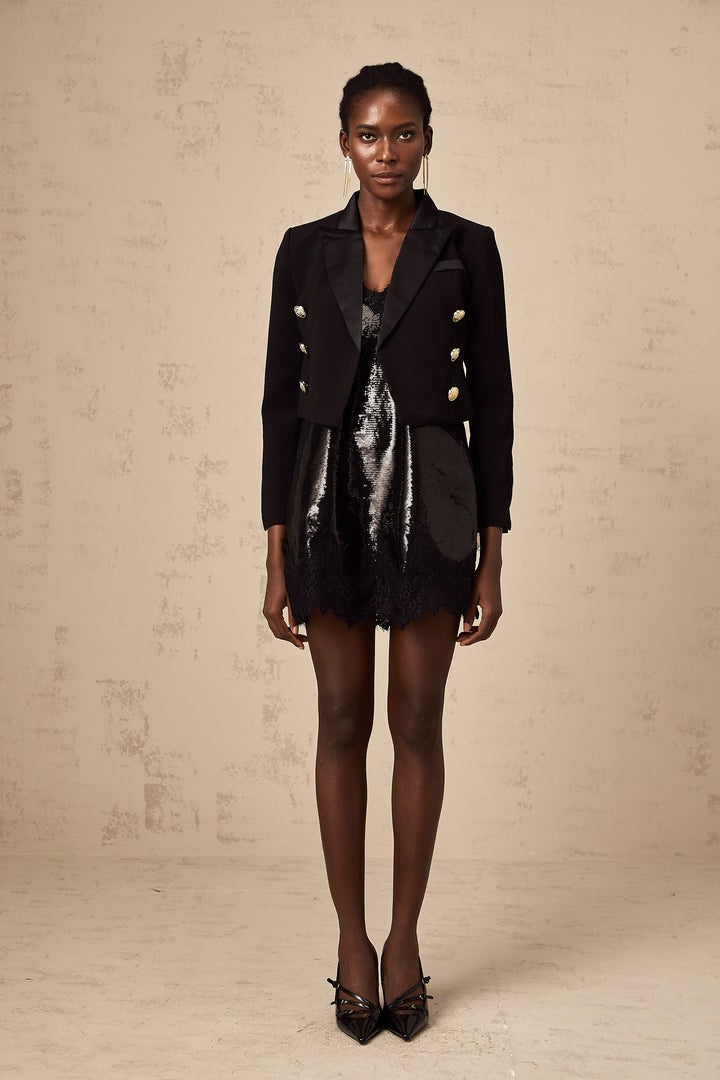 Levoire | Noir Double-Breasted Veste Croisée Bleue