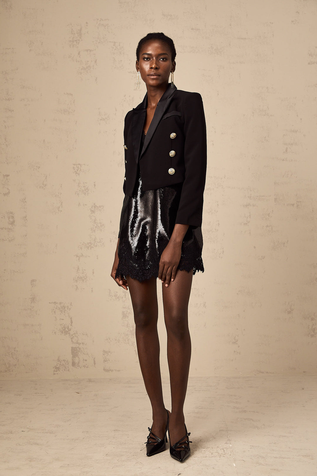 Levoire | Noir Double-Breasted Veste Croisée Bleue