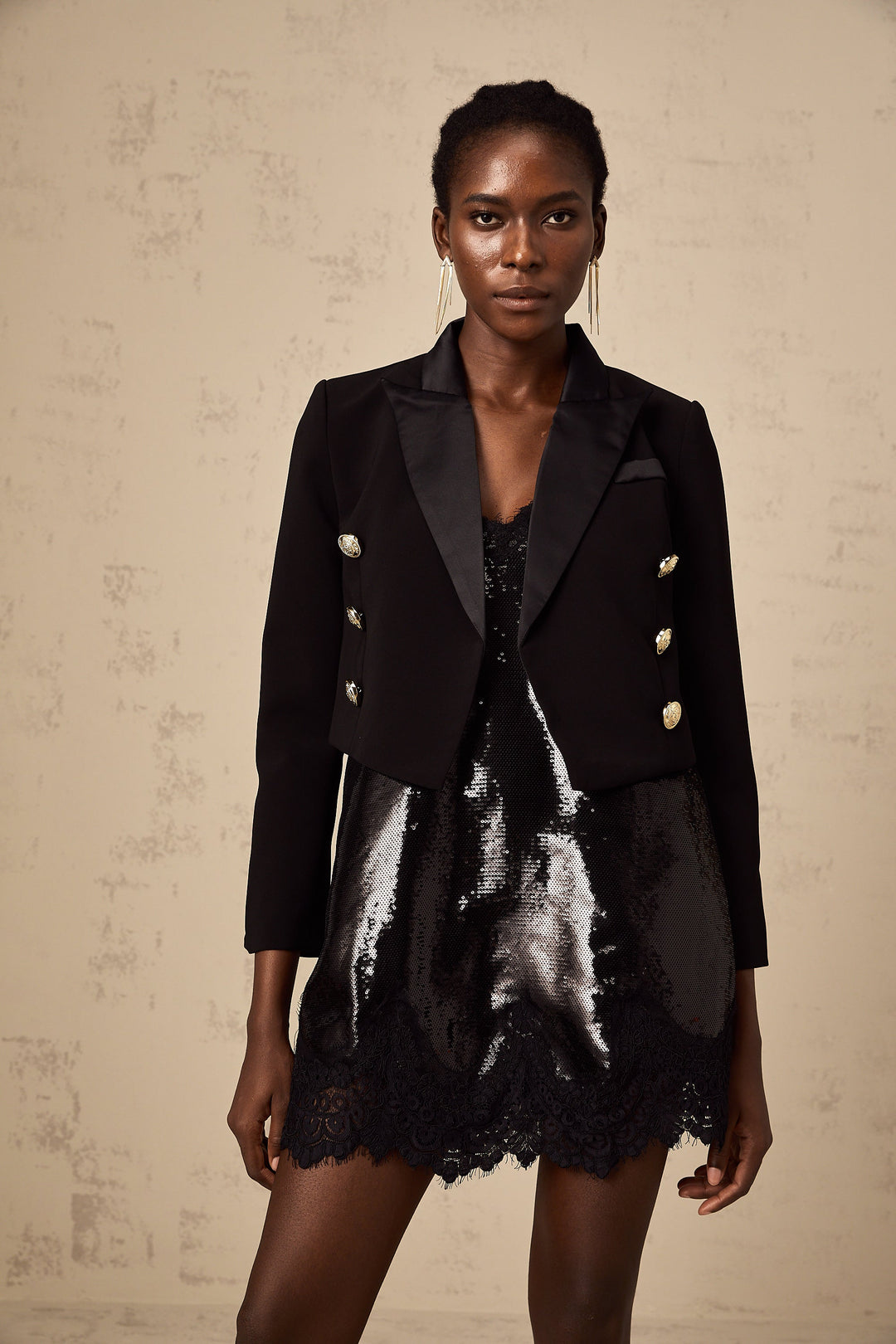 Levoire | Noir Double-Breasted Veste Croisée Bleue