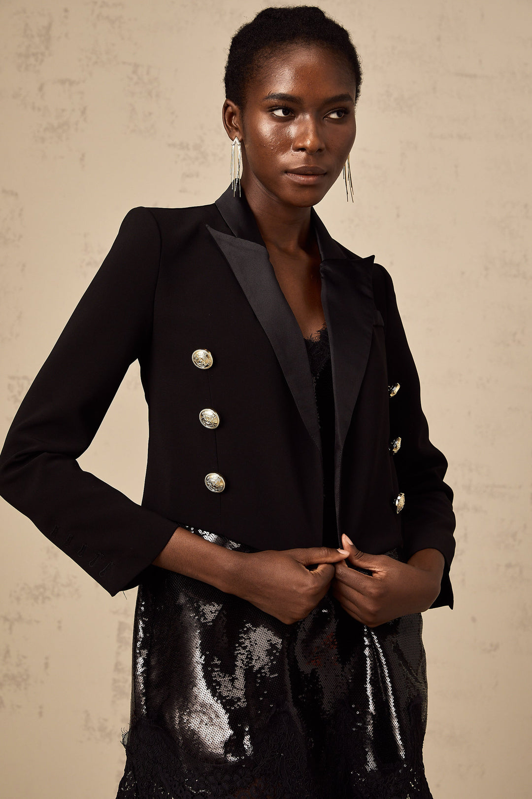Levoire | Noir Double-Breasted Veste Croisée Bleue