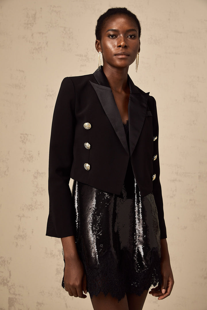 Levoire | Noir Double-Breasted Veste Croisée Bleue