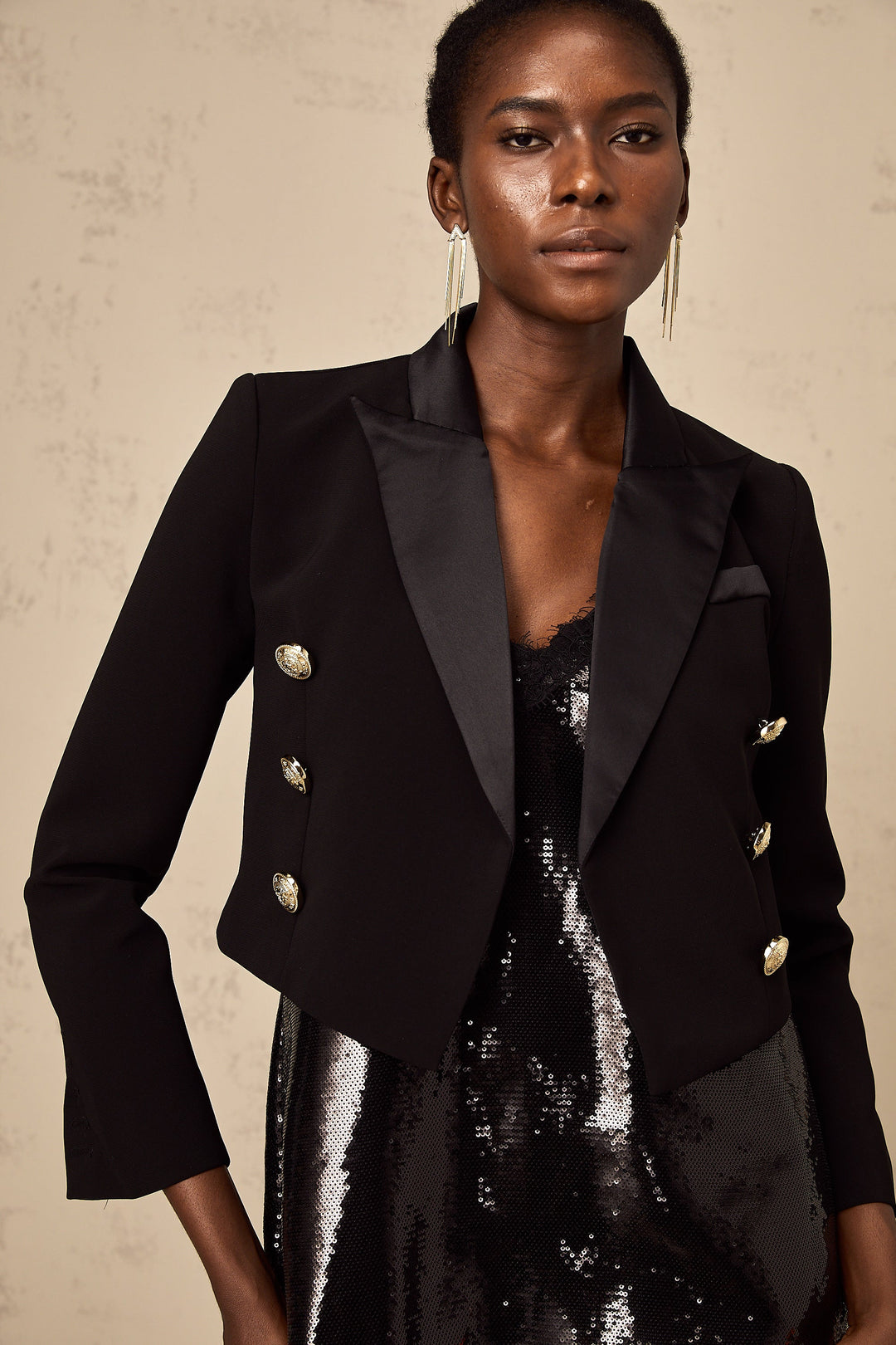 Levoire | Noir Double-Breasted Veste Croisée Bleue
