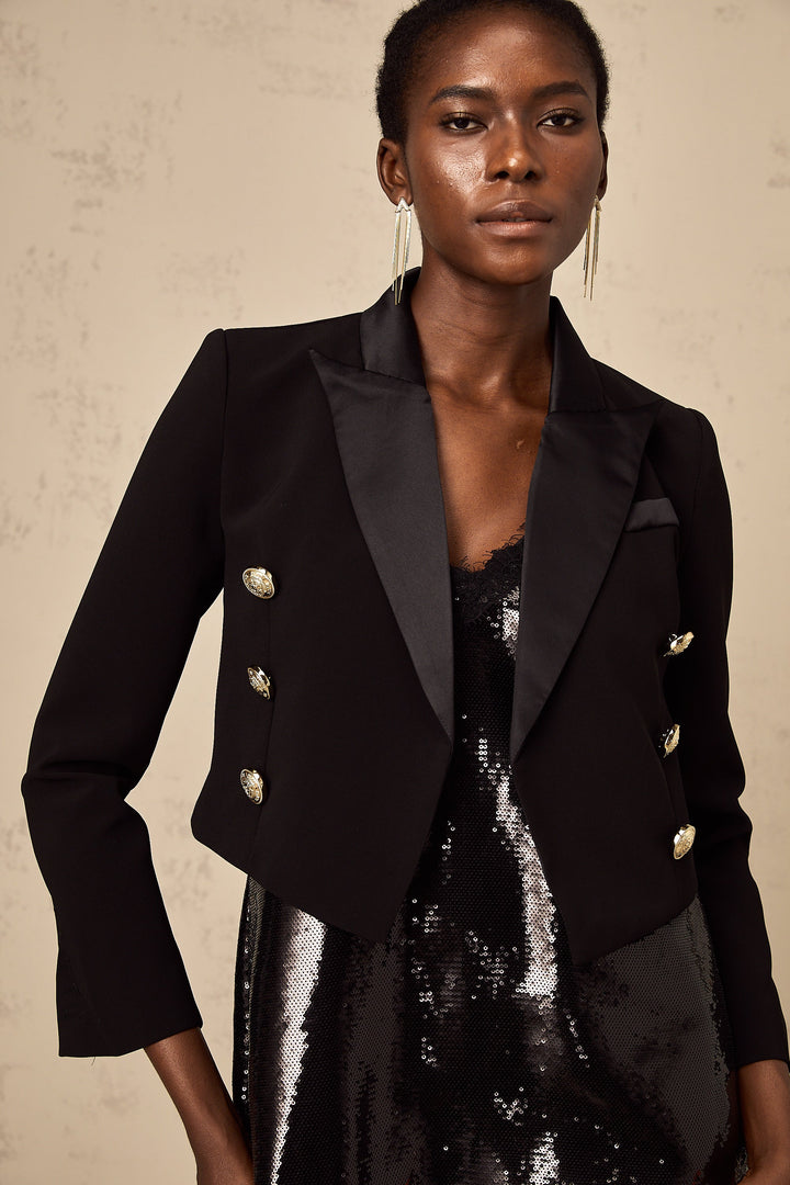 Levoire | Noir Double-Breasted Veste Croisée Bleue