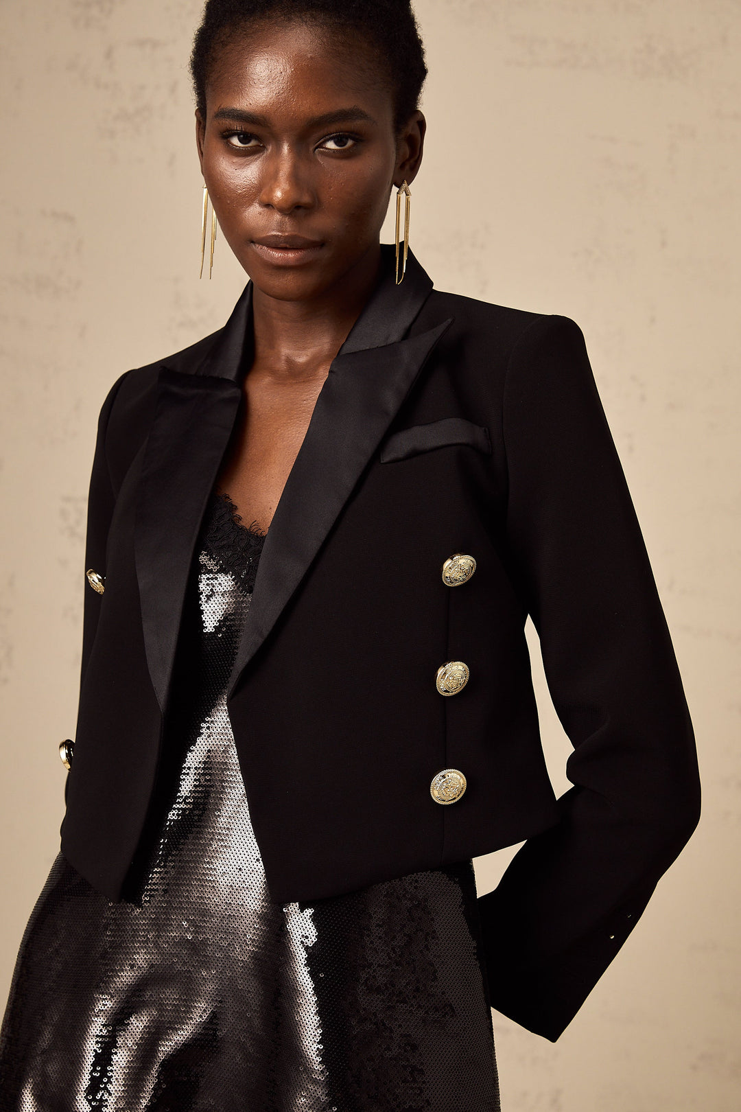 Levoire | Noir Double-Breasted Veste Croisée Bleue