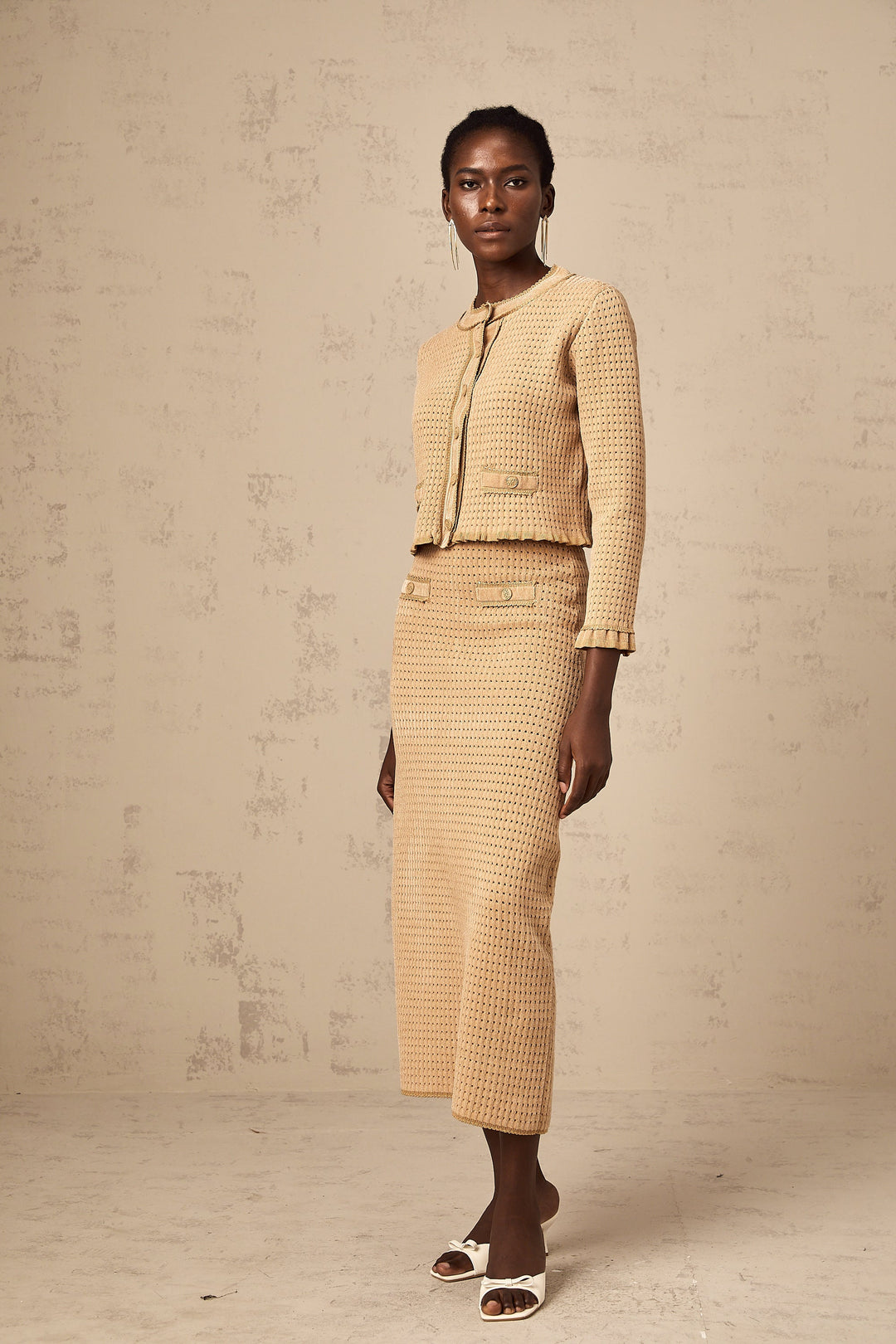 Levoire | Pull En Tricot Khaki Et Jupe Ensemble Assorti
