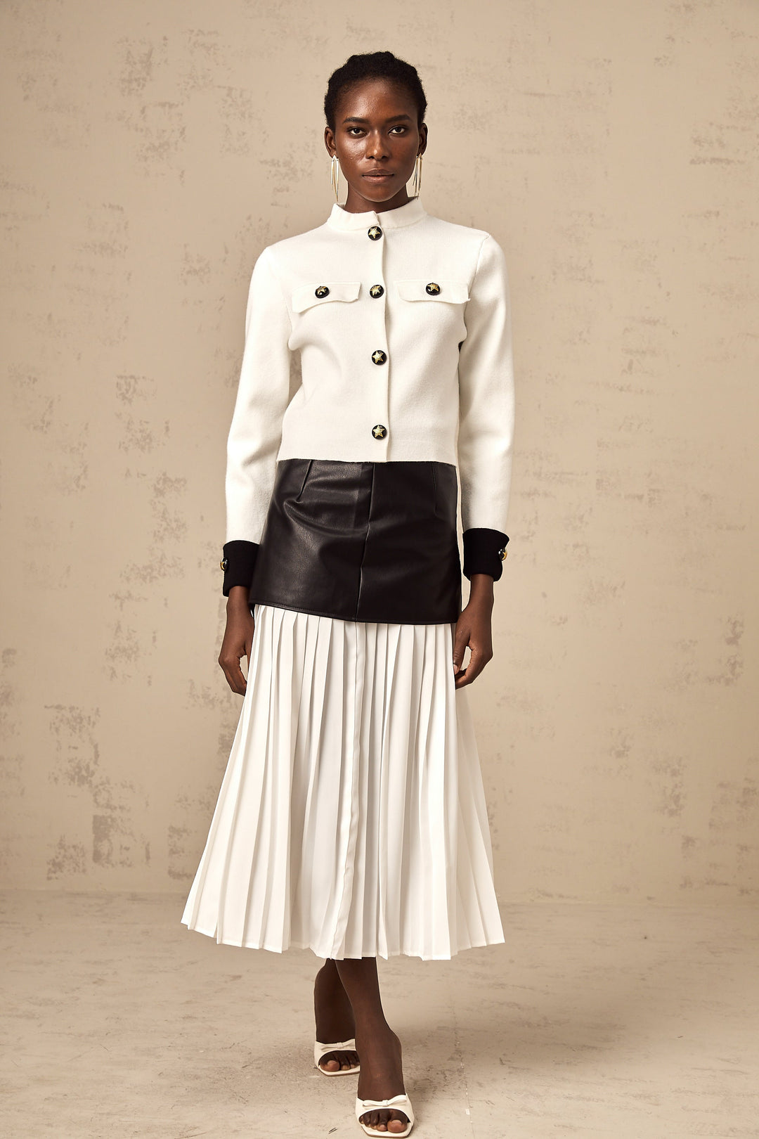 Levoire | Gilet Blanc En Tricot Avec Bord Contrasté