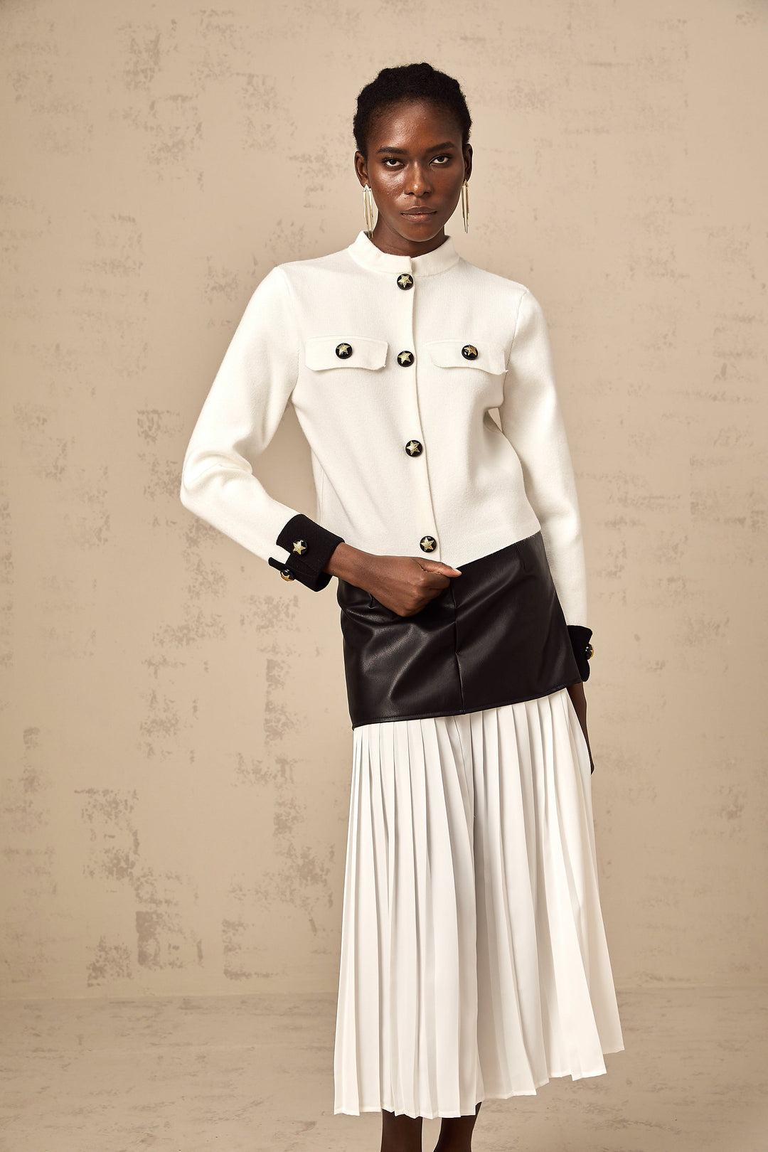 Levoire | Gilet Blanc En Tricot Avec Bord Contrasté