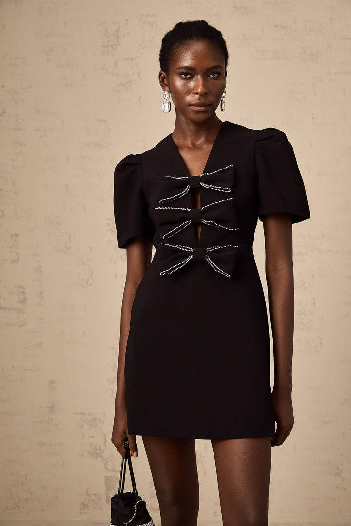 Levoire | Robe Mini Noire Décorée De Nœuds