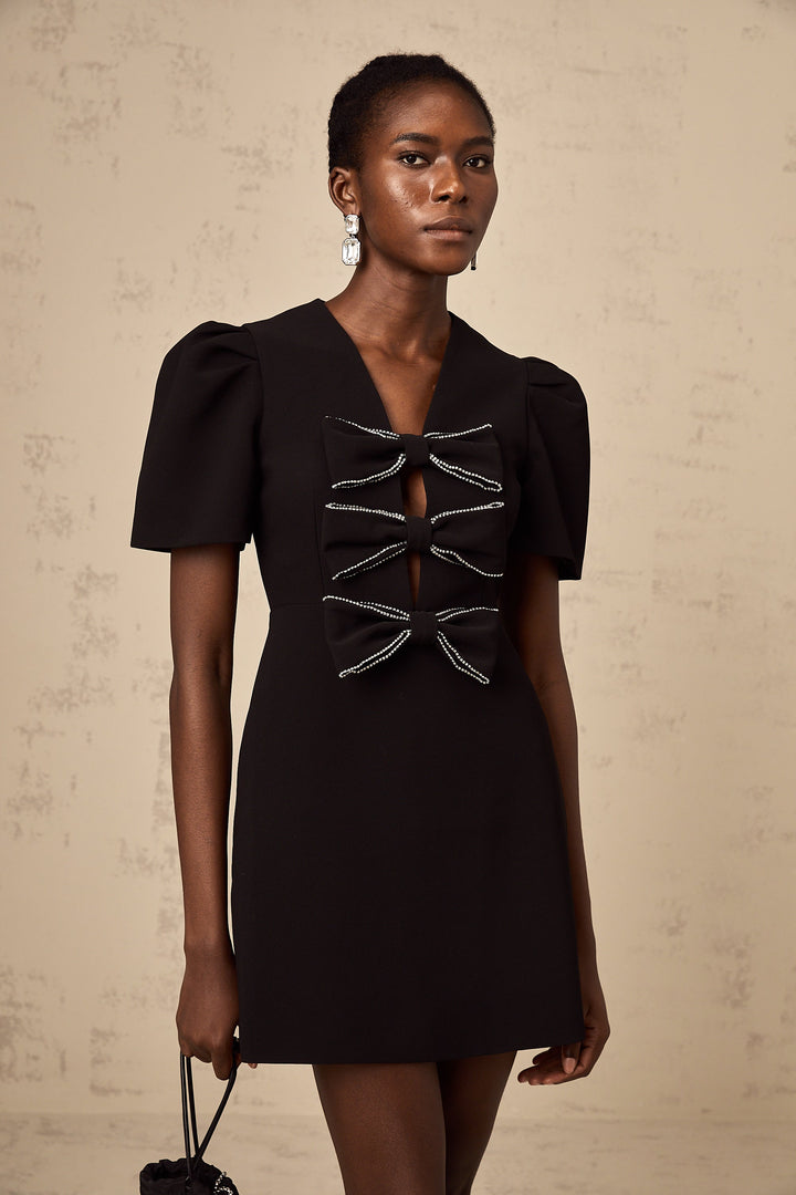 Levoire | Robe Mini Noire Décorée De Nœuds