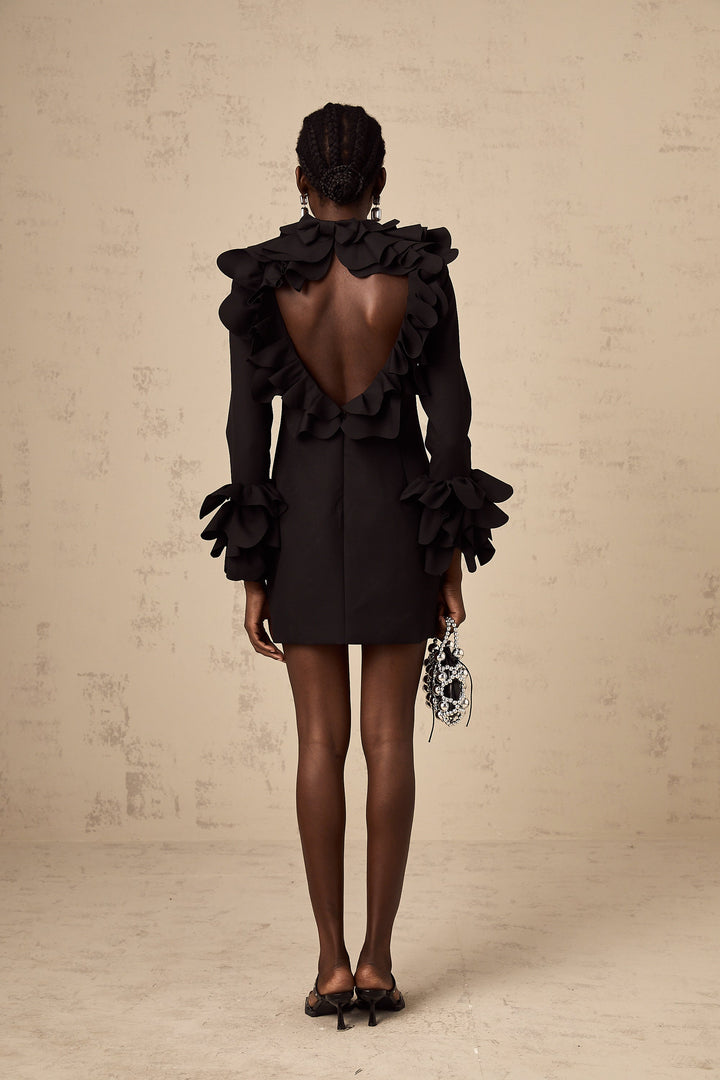 Levoire | Robe Mini Noire À Volants À Dos Ouvert
