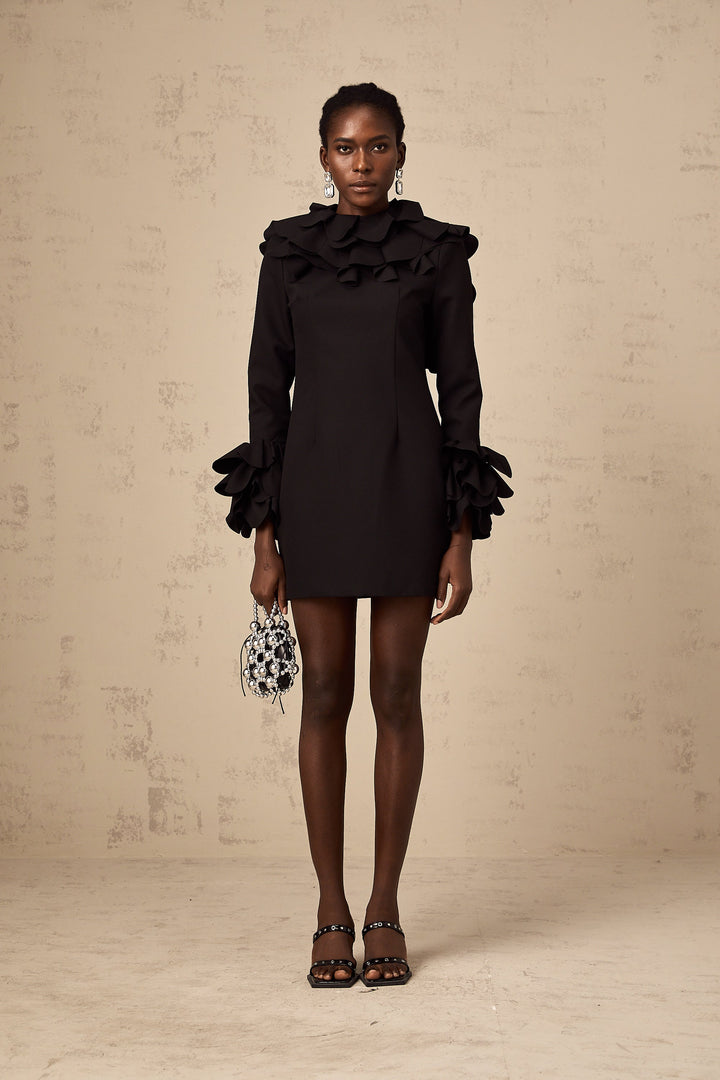 Levoire | Robe Mini Noire À Volants À Dos Ouvert