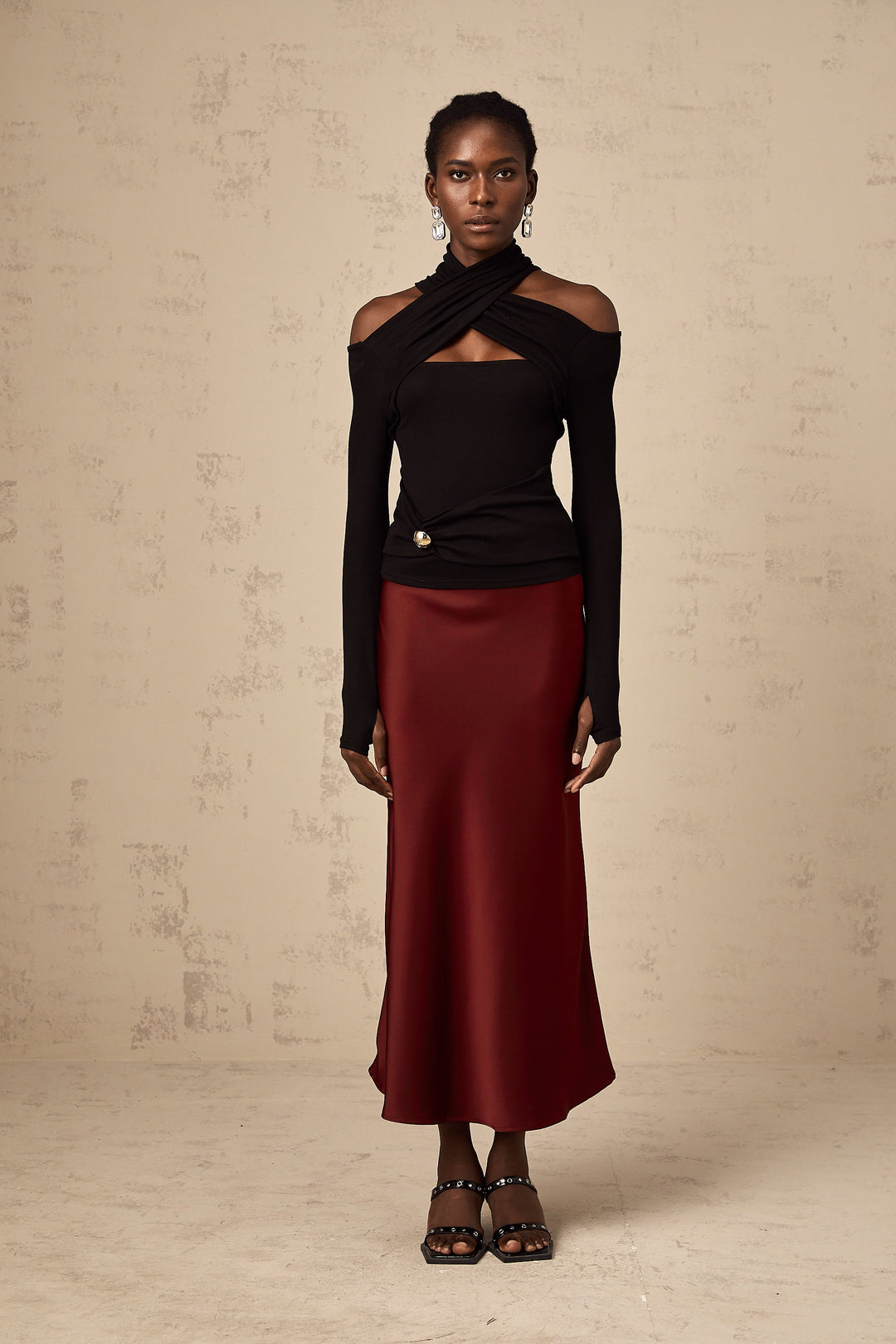 Levoire | Chemisier Noir À Volants En Jersey Extensible