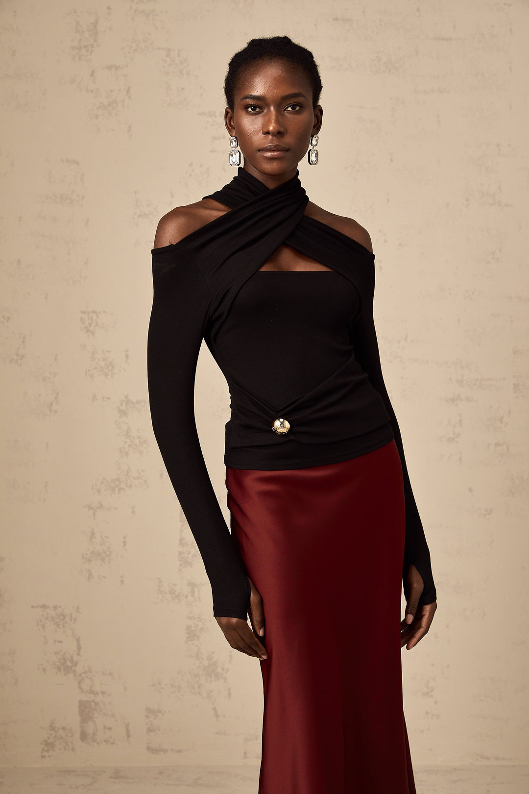 Levoire | Haut Extensible Noire En Jersey Avec Fronces