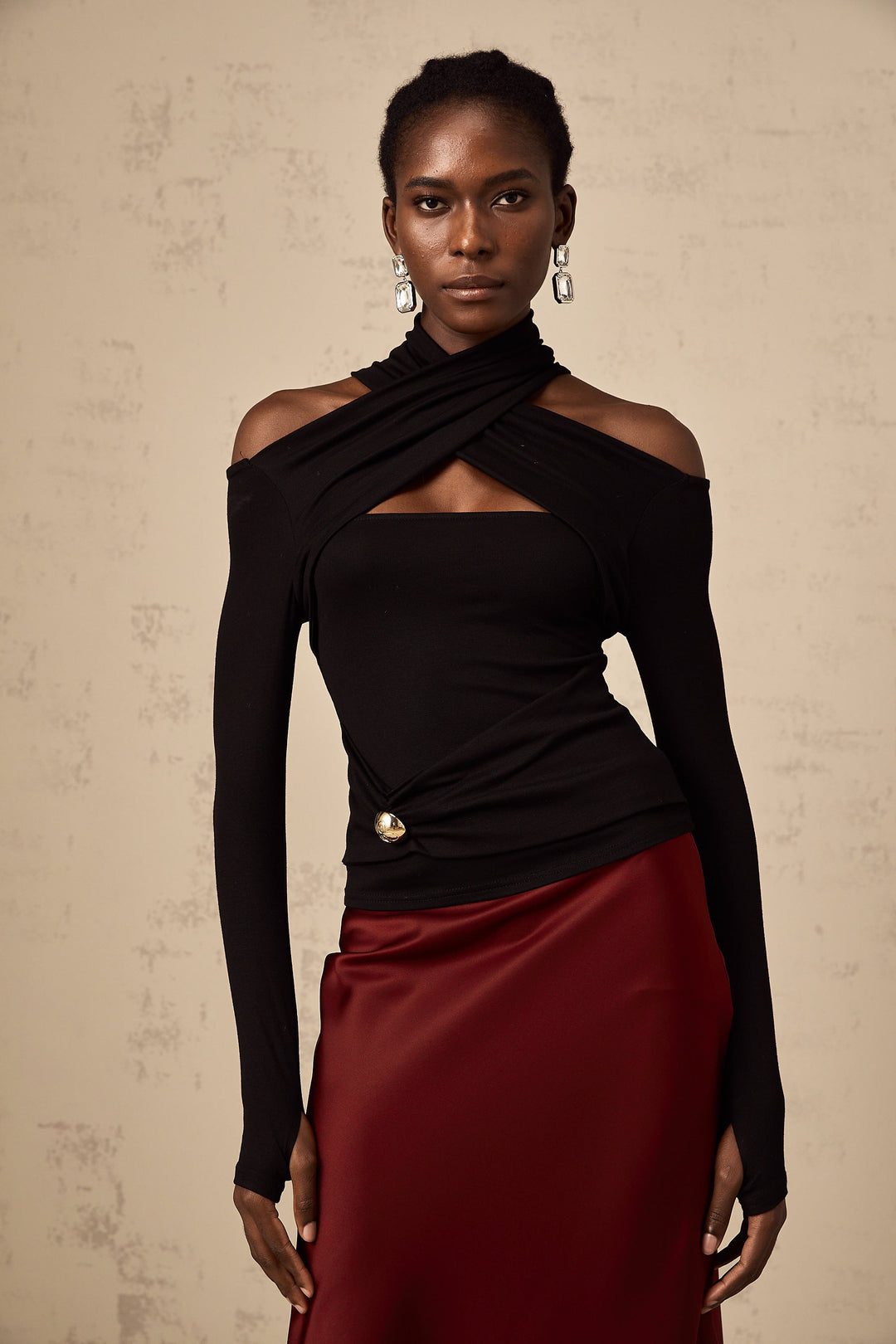Levoire | Chemisier Noir À Volants En Jersey Extensible