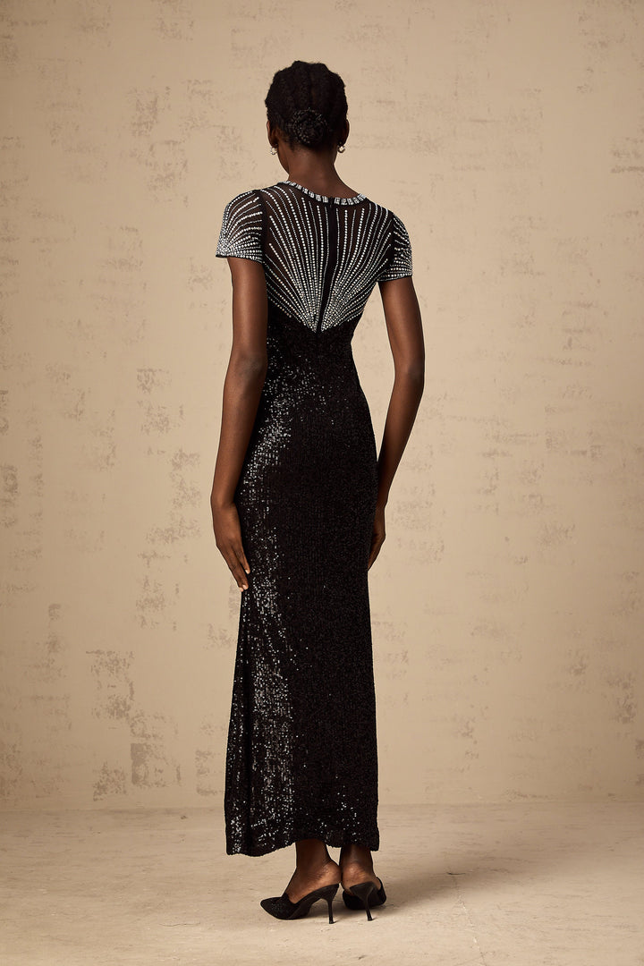 Levoire | Robe Maxi À Décolleté En Sequins Noirs
