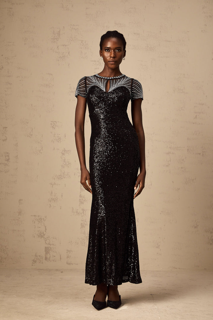Levoire | Robe Maxi À Décolleté En Sequins Noirs