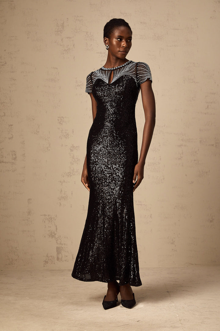 Levoire | Robe Maxi À Décolleté En Sequins Noirs