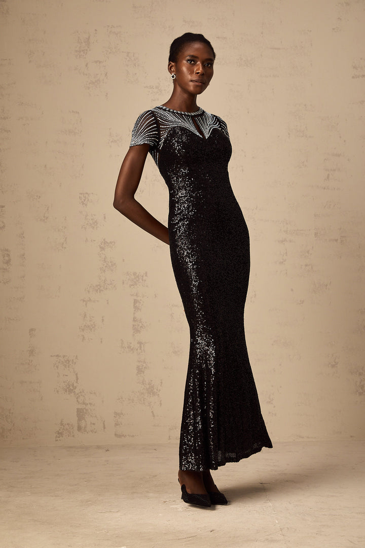 Levoire | Robe Maxi À Décolleté En Sequins Noirs
