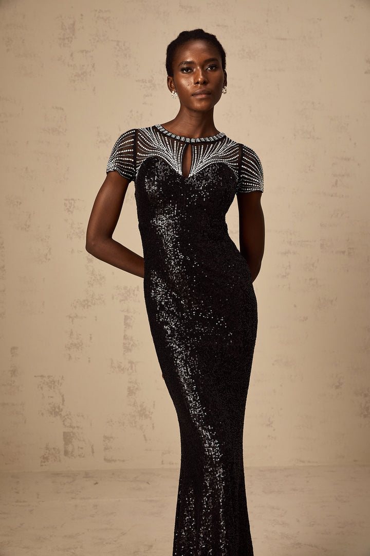 Levoire | Robe Maxi À Décolleté En Sequins Noirs
