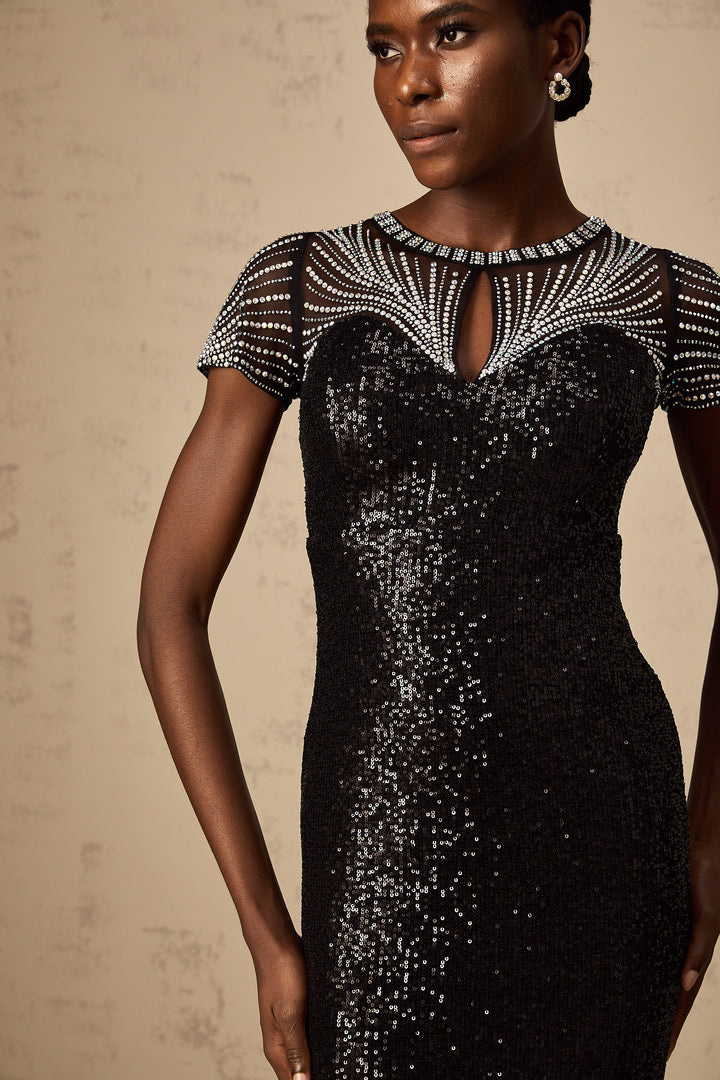 Levoire | Robe Maxi À Décolleté En Sequins Noirs