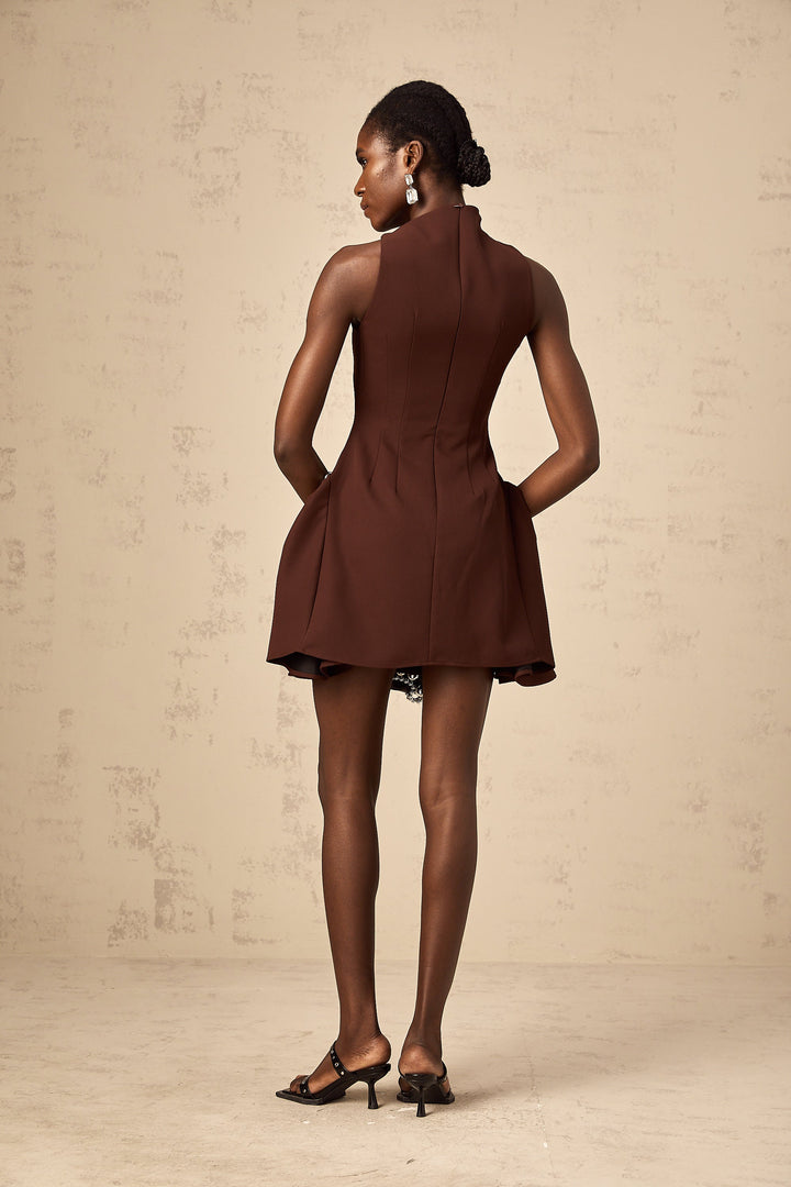 Levoire | Robe Mini À Encolure Asymétrique Marron Puff