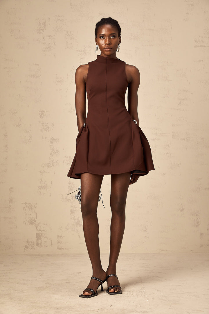 Levoire | Robe Mini À Encolure Asymétrique Marron Puff