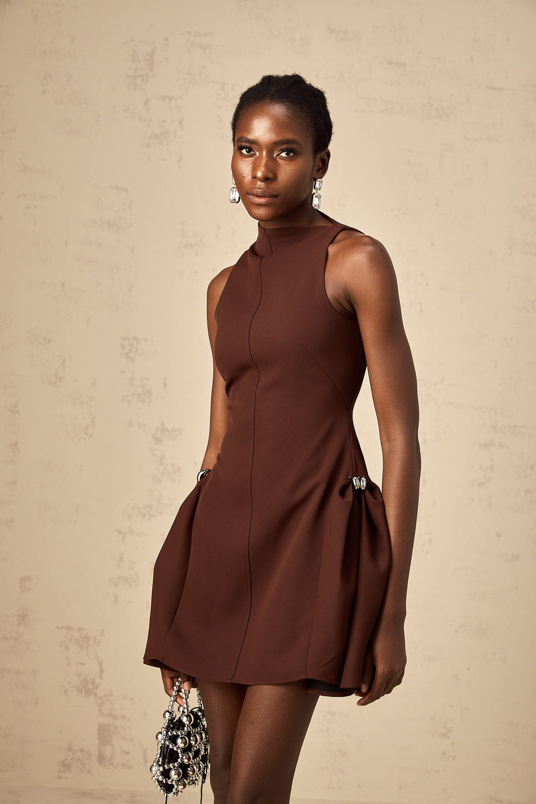Levoire | Robe Mini À Encolure Asymétrique Marron Puff