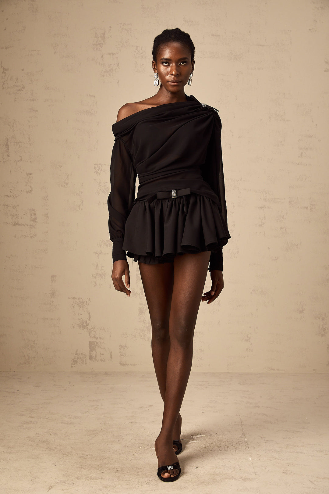 Levoire | Blouse Et Jupe En Tulle Asymétrique Ensemble Coordonné Noir