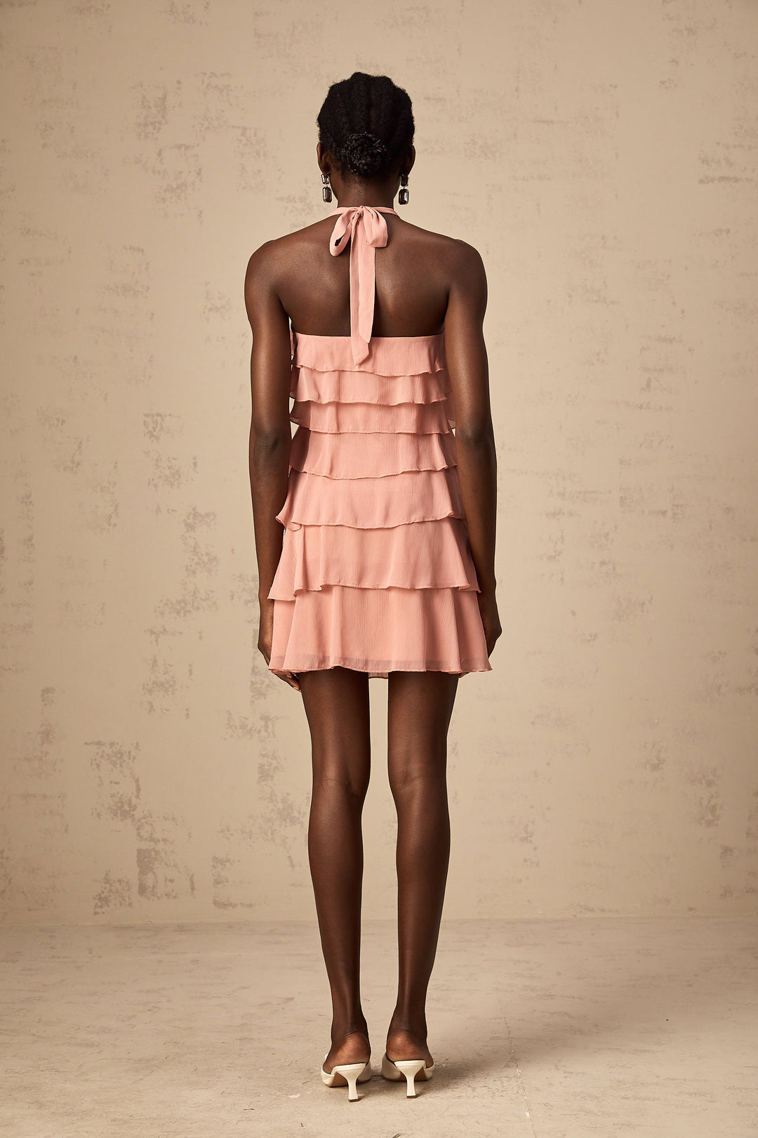 Levoire | Robe Mini À Col Montant Rayée Rose