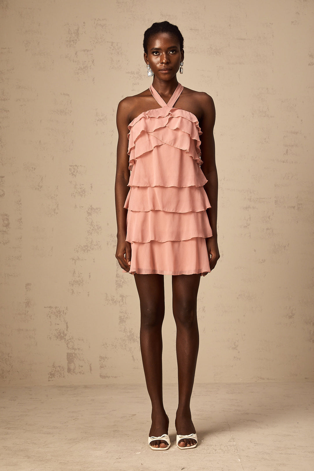 Levoire | Robe Mini À Col Montant Rayée Rose
