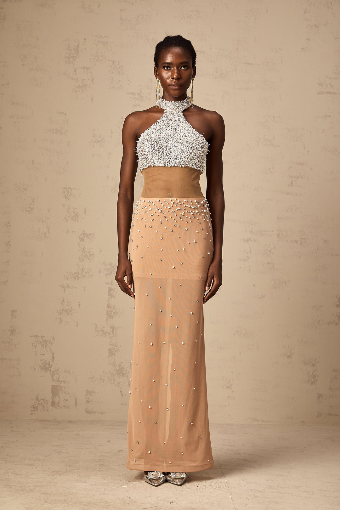 Levoire | Robe Maxi Semi-Transparente Ornée De Fausses Perles
