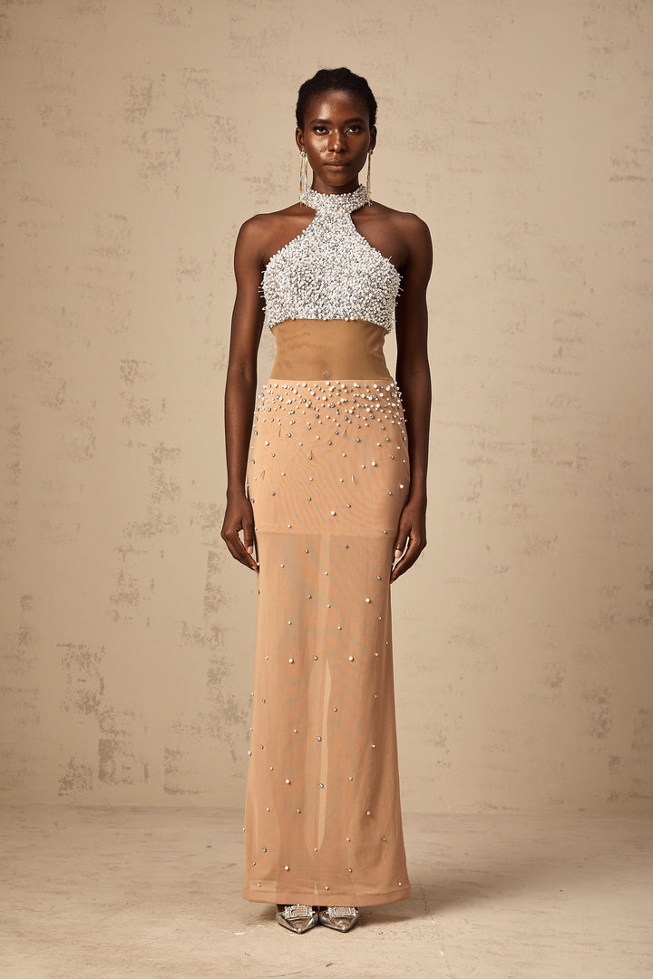 Levoire | Robe Maxi Semi-Transparente Ornée De Fausses Perles
