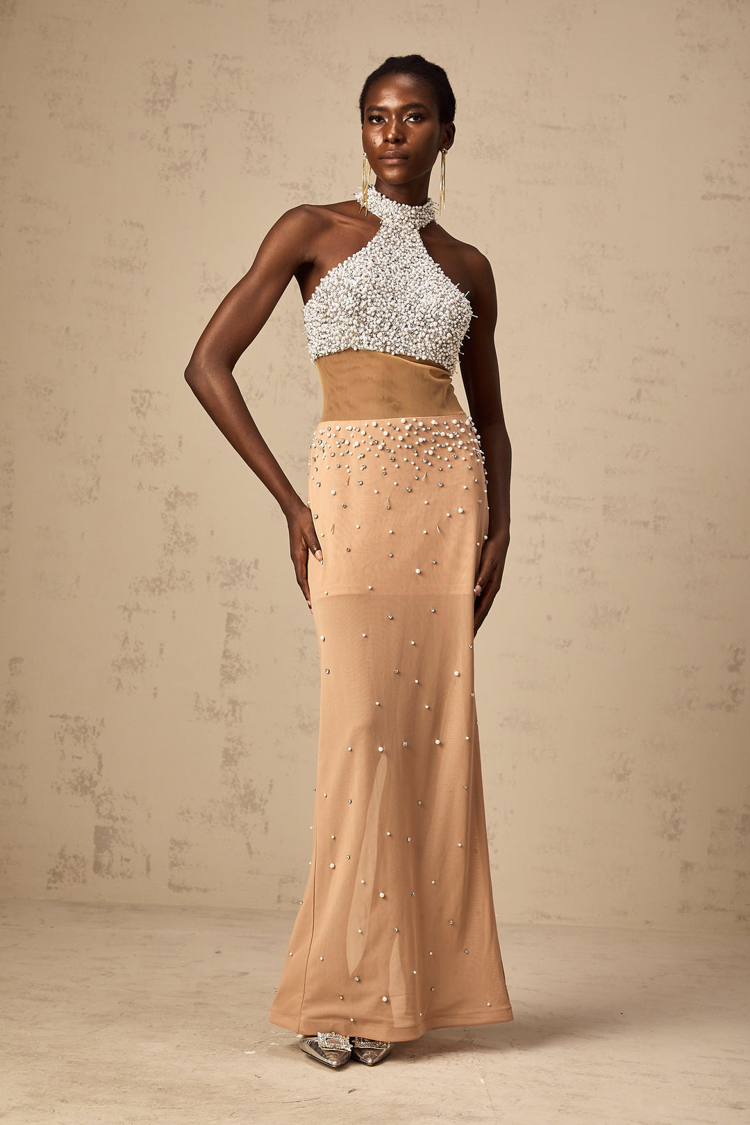 Levoire | Robe Maxi Semi-Transparente Ornée De Fausses Perles