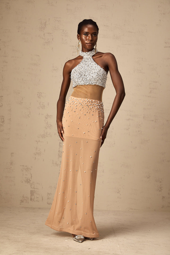 Levoire | Robe Maxi Semi-Transparente Ornée De Fausses Perles