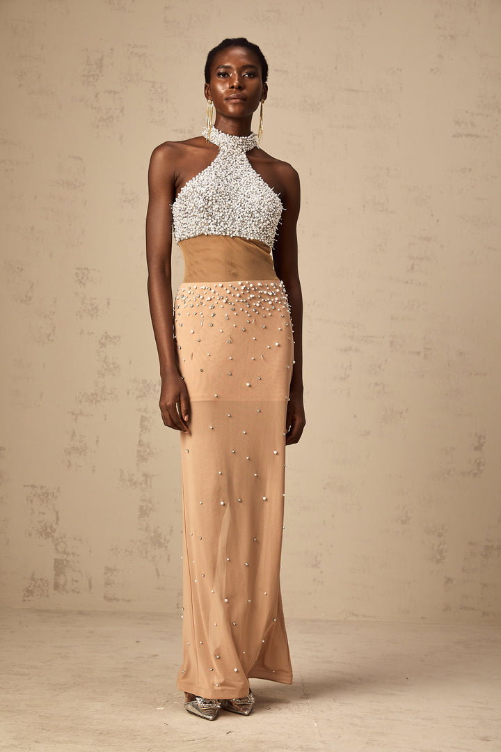 Levoire | Robe Maxi Semi-Transparente Ornée De Fausses Perles