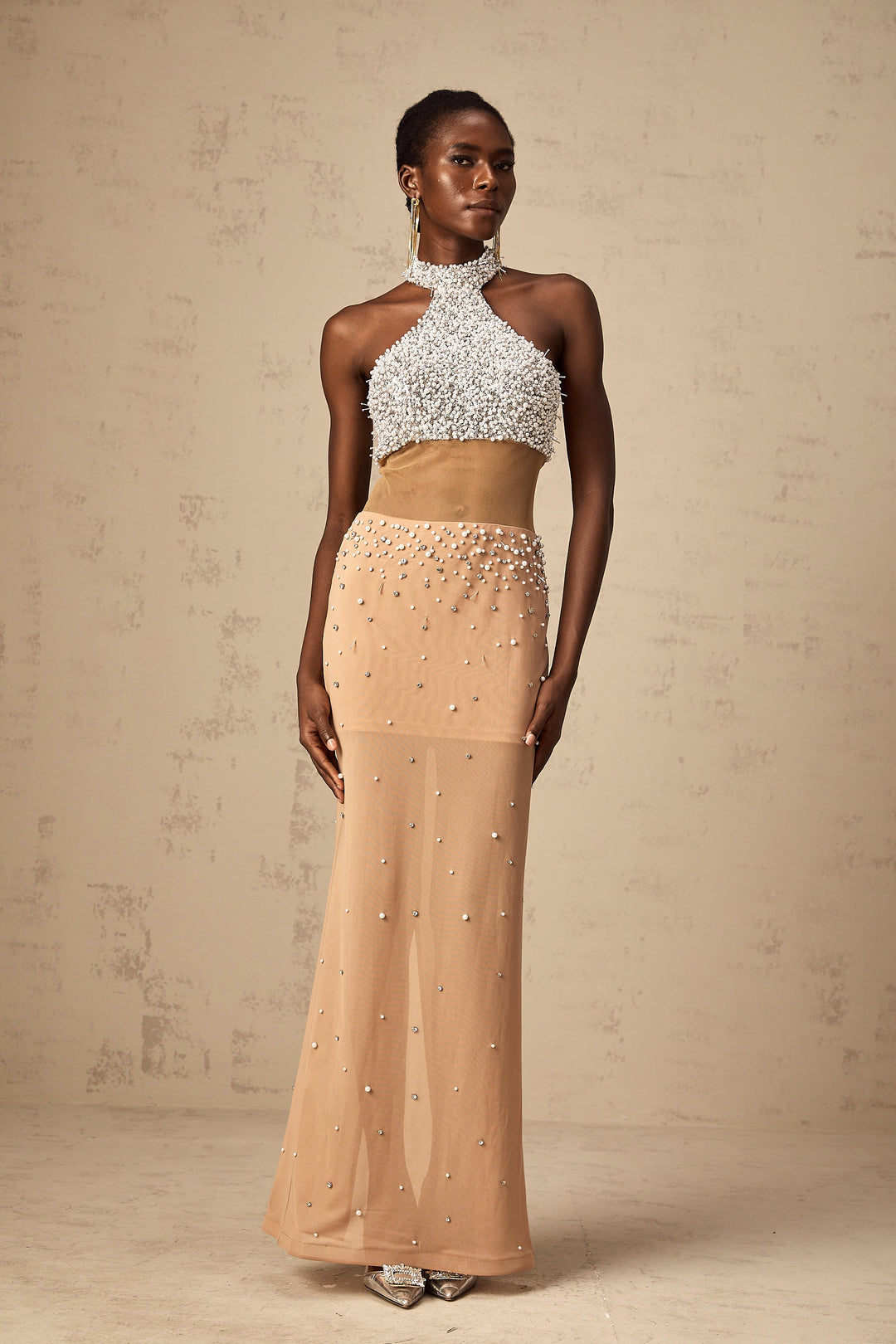 Levoire | Robe Maxi Semi-Transparente Ornée De Fausses Perles