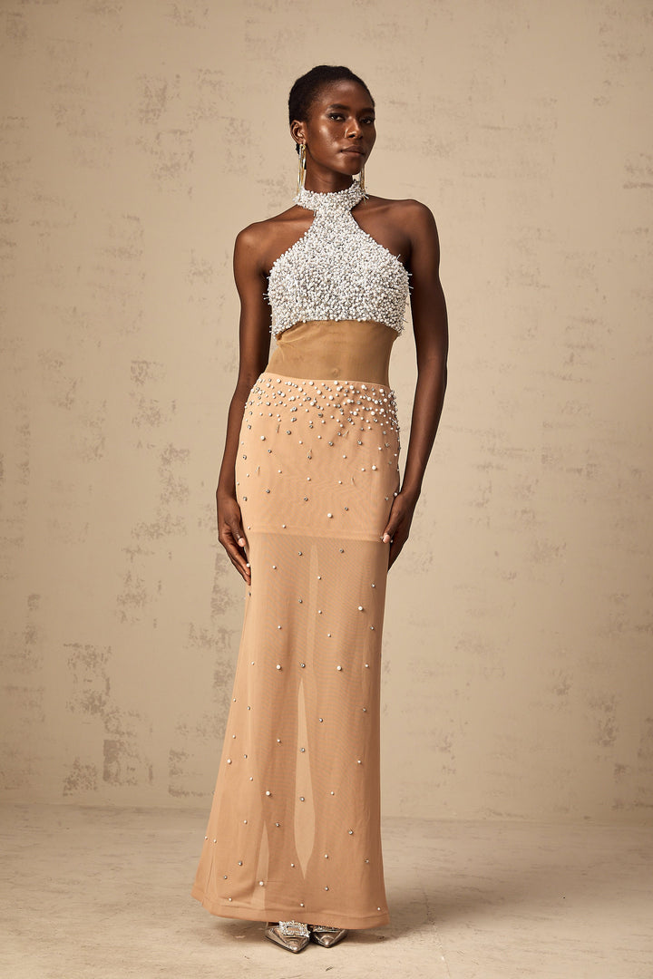 Levoire | Robe Maxi Semi-Transparente Ornée De Fausses Perles
