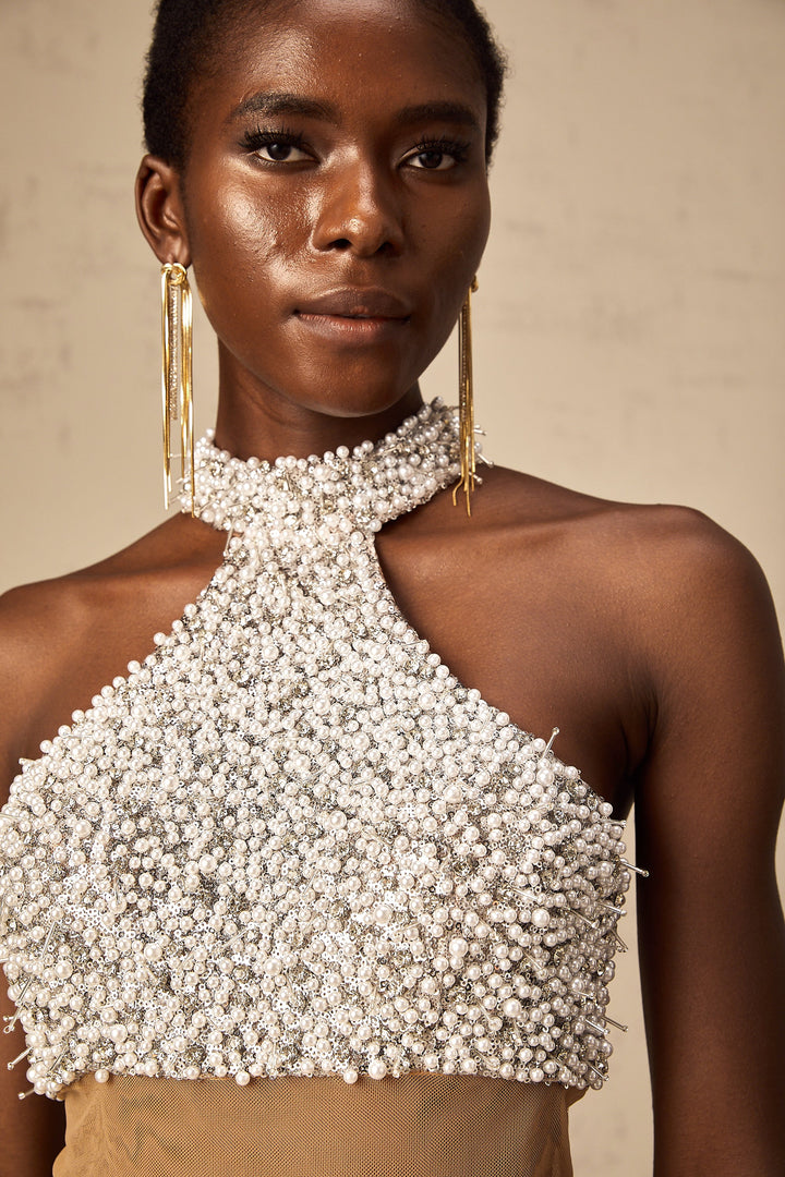 Levoire | Robe Maxi Semi-Transparente Ornée De Fausses Perles