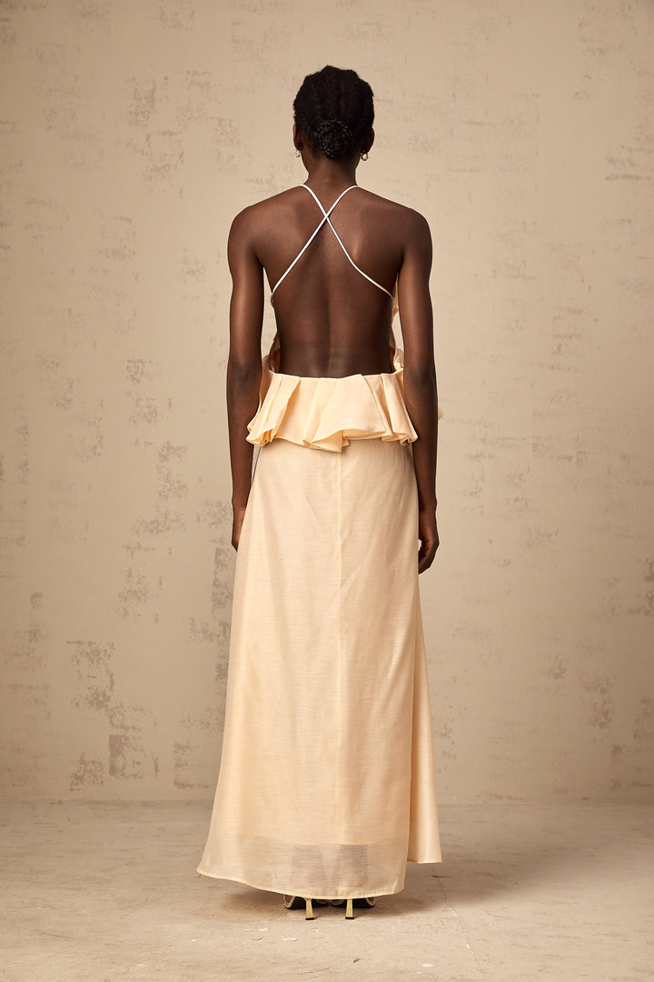 Levoire | Rosa 3D Fleur Volant Maxi Robe