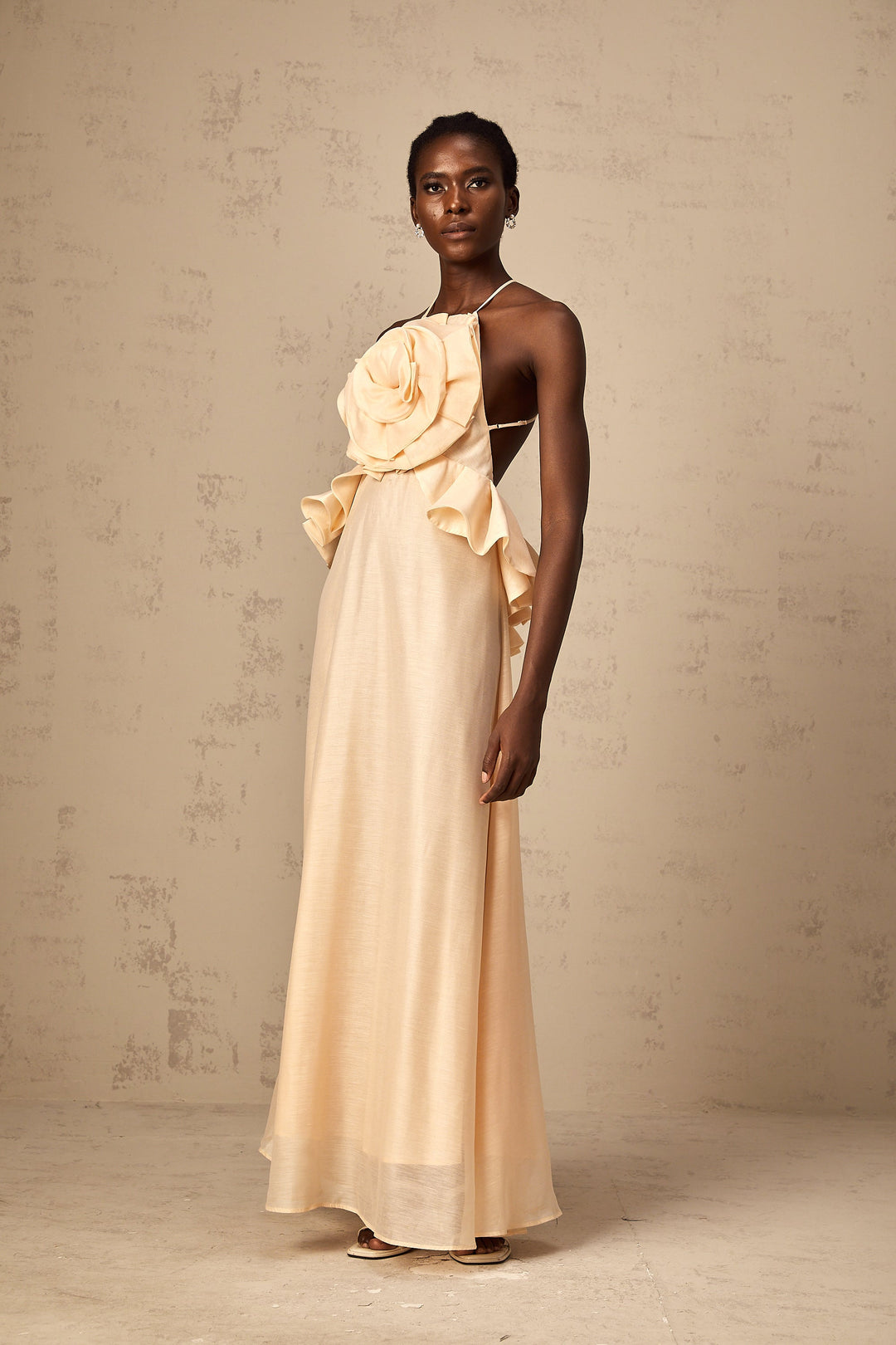 Levoire | Rosa 3D Fleur Volant Maxi Robe