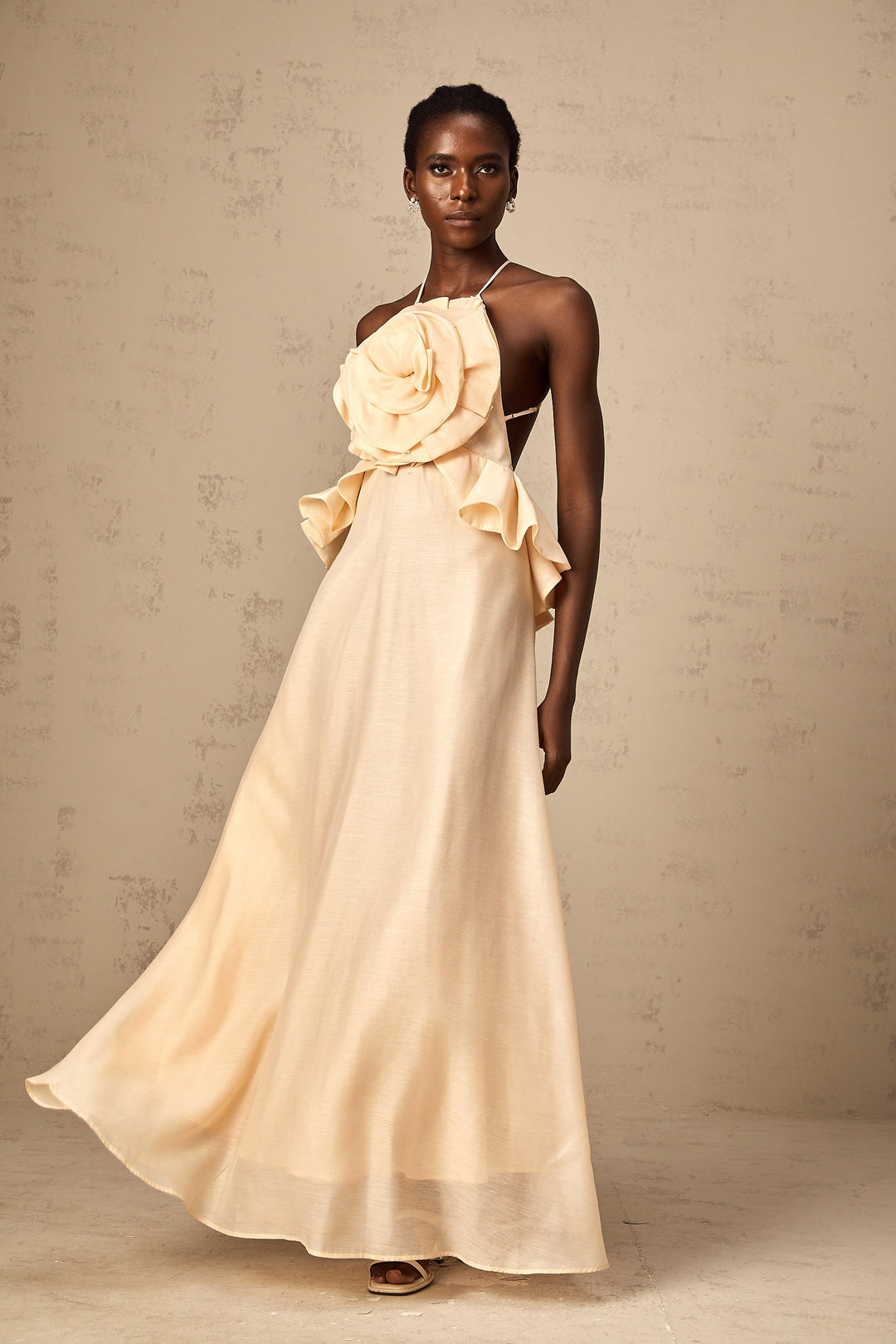Levoire | Rosa 3D Fleur Volant Maxi Robe
