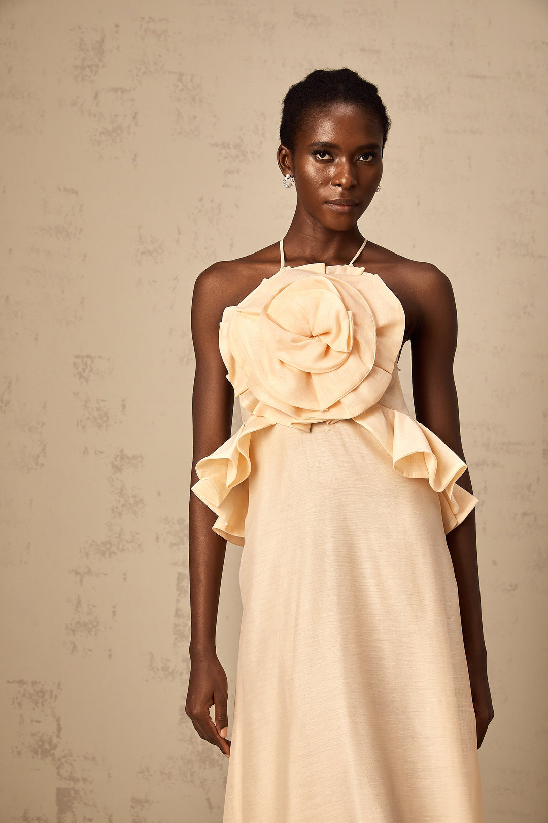 Levoire | Rosa 3D Fleur Volant Maxi Robe
